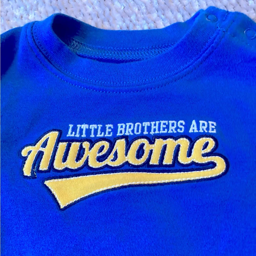 Little Brother Embroidered‎ Onesie, Blue, Little Brothers Are Awesome, 6 months